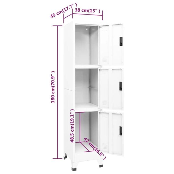 vidaXL Locker Cabinet White 15"x17.7"x70.9" Steel - Image 8