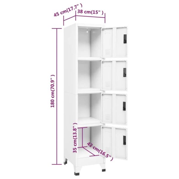 vidaXL Locker Cabinet White 15"x17.7"x70.9" Steel - Image 8