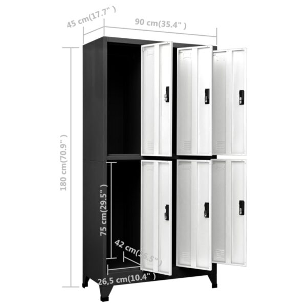 vidaXL Locker Cabinet Anthracite and White 35.4"x17.7"x70.9" Steel - Image 8