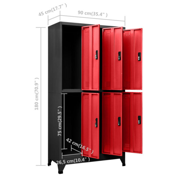 vidaXL Locker Cabinet Anthracite and Red 35.4"x17.7"x70.9" Steel - Image 8