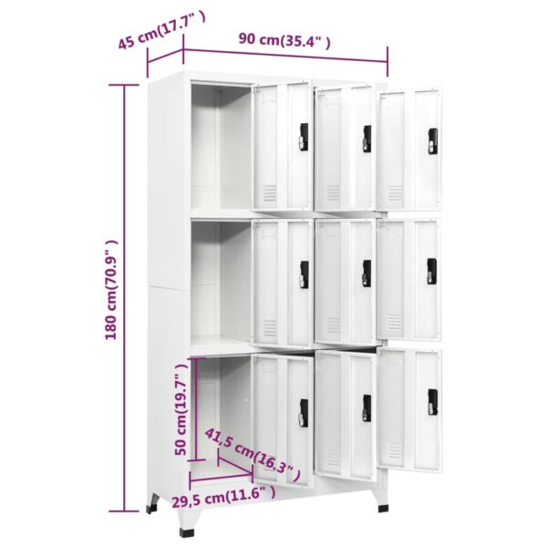 vidaXL Locker Cabinet White 35.4"x17.7"x70.9" Steel - Image 8