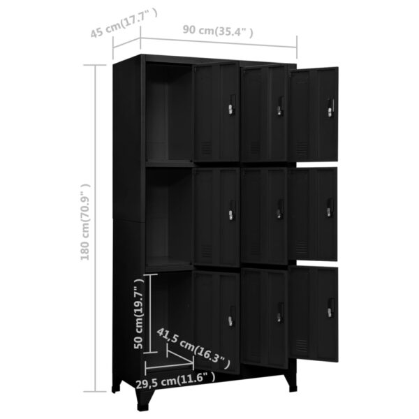 vidaXL Locker Cabinet Black 35.4"x17.7"x70.9" Steel - Image 8