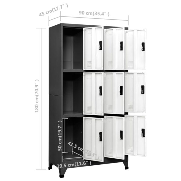 vidaXL Locker Cabinet Anthracite and White 35.4"x17.7"x70.9" Steel - Image 8