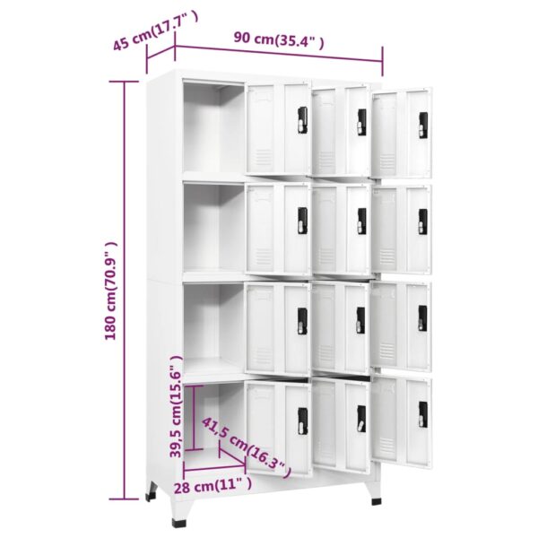 vidaXL Locker Cabinet White 35.4"x17.7"x70.9" Steel - Image 8