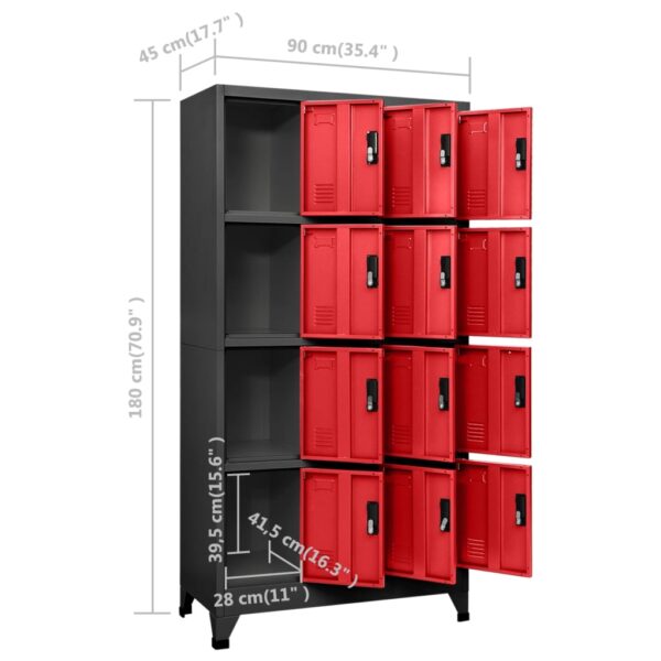 vidaXL Locker Cabinet Anthracite and Red 35.4"x17.7"x70.9" Steel - Image 8