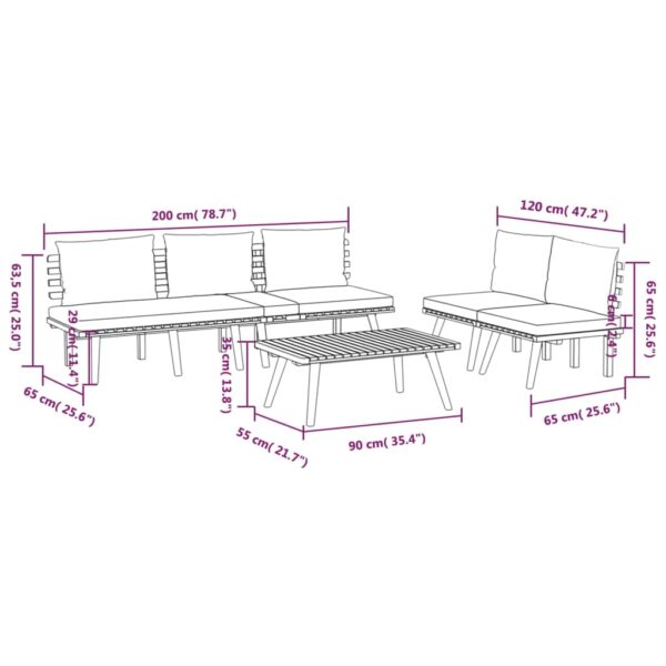 vidaXL 4 Piece Patio Lounge Set with Cushions Solid Acacia Wood - Image 10