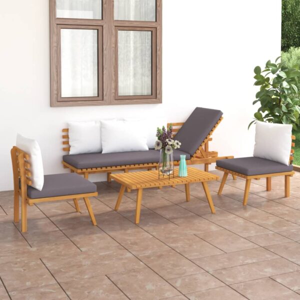 vidaXL 4 Piece Patio Lounge Set with Cushions Solid Acacia Wood