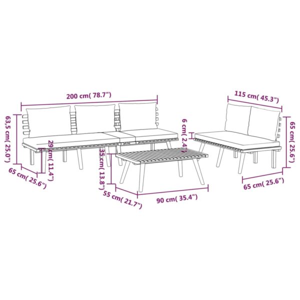 vidaXL 3 Piece Patio Lounge Set with Cushions Solid Acacia Wood - Image 10