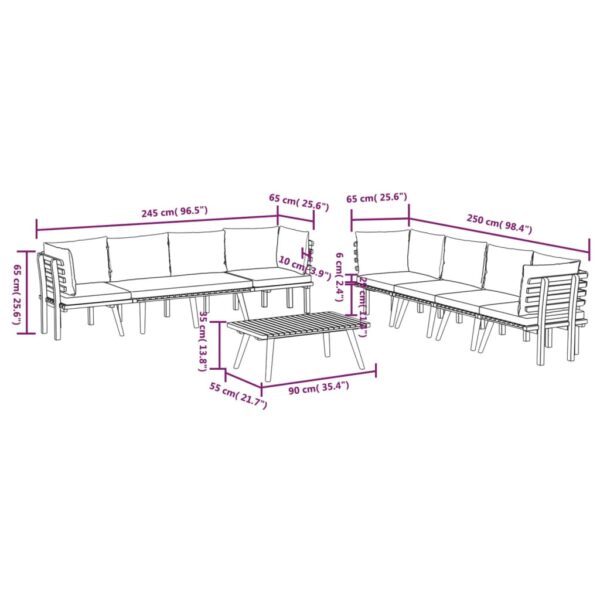 vidaXL 8 Piece Patio Lounge Set with Cushions Solid Acacia Wood - Image 12