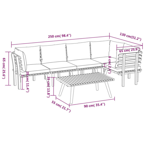 vidaXL 6 Piece Patio Lounge Set with Cushions Solid Acacia Wood - Image 10