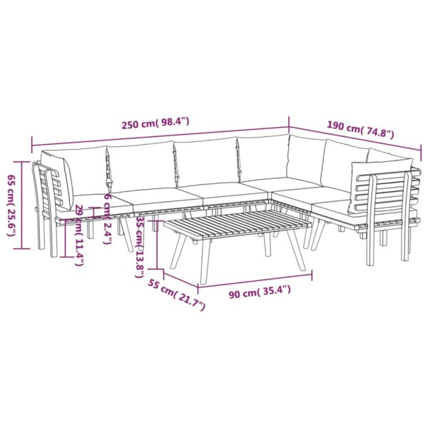 vidaXL 7 Piece Patio Lounge Set with Cushions Solid Acacia Wood - Image 10