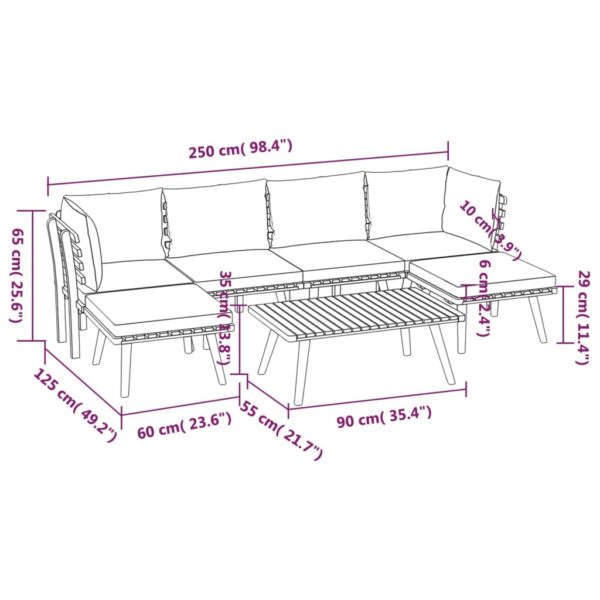 vidaXL 7 Piece Patio Lounge Set with Cushions Solid Acacia Wood - Image 12