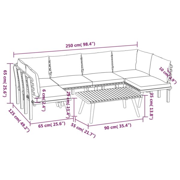 vidaXL 7 Piece Patio Lounge Set with Cushions Solid Acacia Wood - Image 10