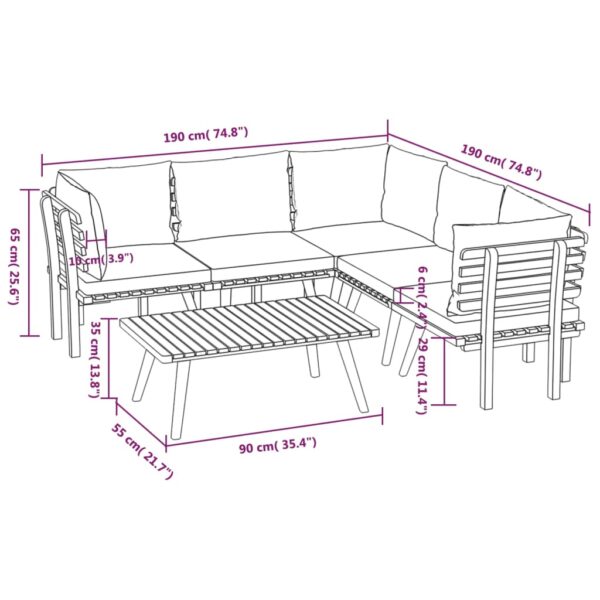 vidaXL 6 Piece Patio Lounge Set with Cushions Solid Acacia Wood - Image 10