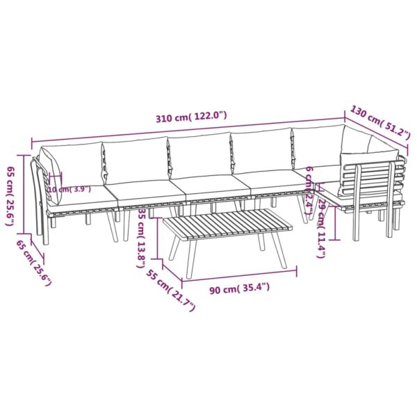 vidaXL 7 Piece Patio Lounge Set with Cushions Solid Acacia Wood - Image 10