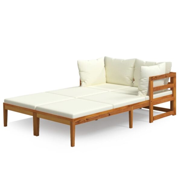 vidaXL Sun Loungers with Cream White Cushions 2 pcs Acacia Wood - Image 2