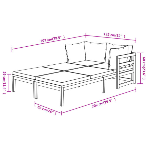 vidaXL Sun Loungers with Cream White Cushions 2 pcs Acacia Wood - Image 8