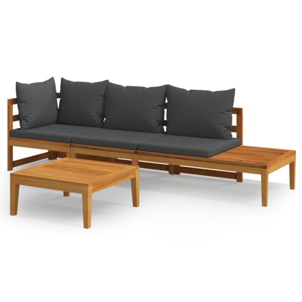 vidaXL 3 Piece Patio Lounge Set with Dark Gray Cushions Acacia Wood - Image 2