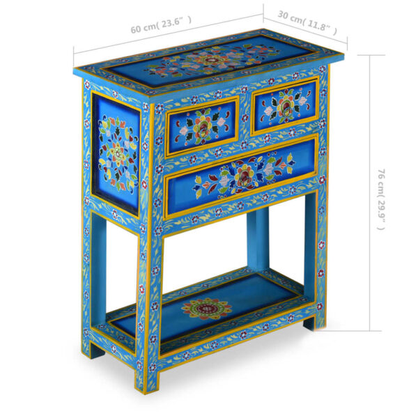 vidaXL Sideboard with Drawers Turquoise 23.6"x11.8"x29.9" Solid Wood Mango - Image 11