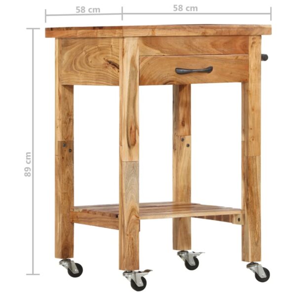 vidaXL Kitchen Trolley 22.8"x22.8"x35" Solid Wood Acacia - Image 8