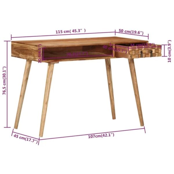 vidaXL Writing Desk 45.3"x19.7"x29.9" Solid Wood Acacia - Image 9