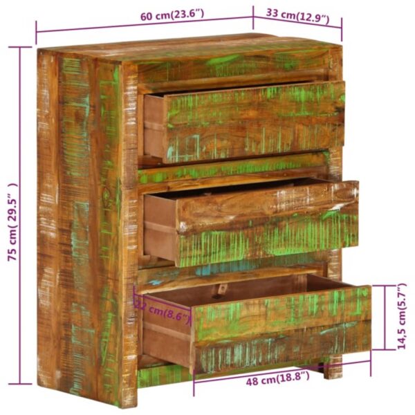 vidaXL Drawer Cabinet Multicolor 23.6"x13"x29.5" Solid Wood Reclaimed - Image 7