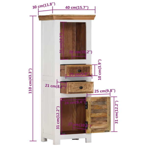 vidaXL Highboard Brown&White 15.7"x11.8"x43.3" Solid Wood Mango and Acacia - Image 9