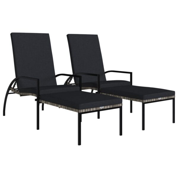 vidaXL Sun Loungers 2 pcs with Footrest PE Rattan Gray - Image 2