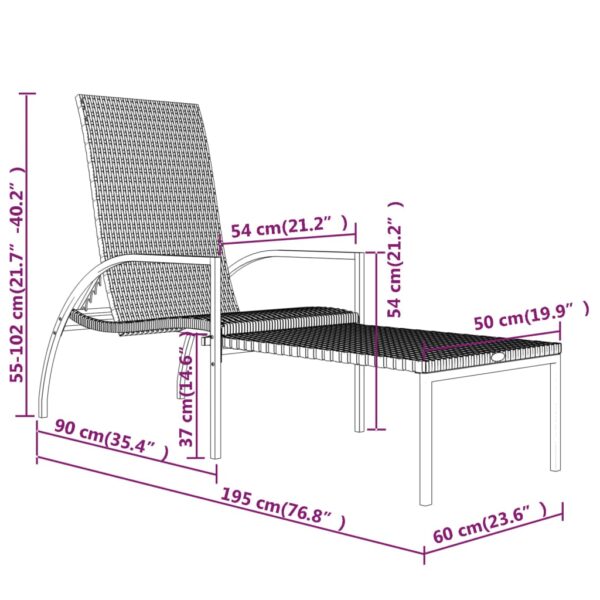 vidaXL Sun Loungers 2 pcs with Footrest PE Rattan Gray - Image 9