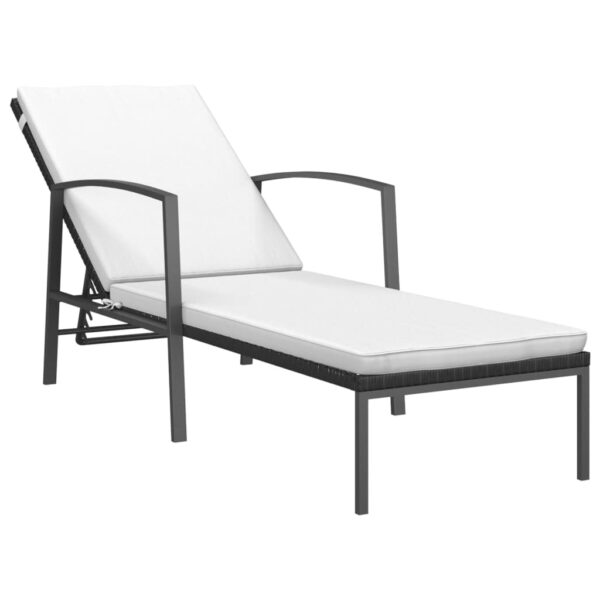 vidaXL Patio Sun Lounger with Cushion Poly Rattan Black - Image 2