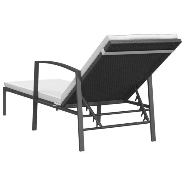 vidaXL Patio Sun Lounger with Cushion Poly Rattan Black - Image 5