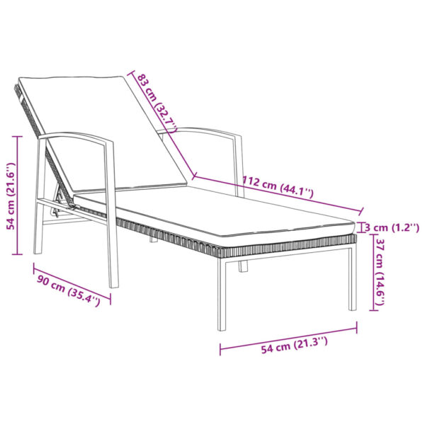 vidaXL Patio Sun Lounger with Cushion Poly Rattan Black - Image 8