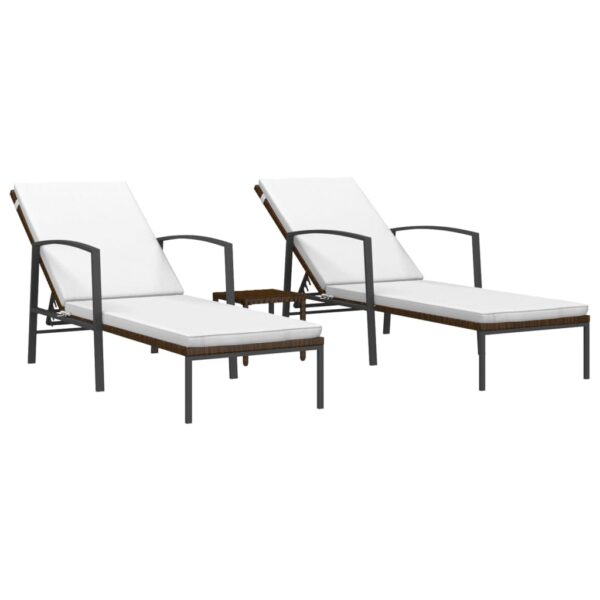 vidaXL Sun Loungers 2 pcs with Table Poly Rattan Brown - Image 2