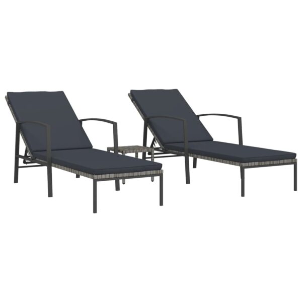 vidaXL Sun Loungers 2 pcs with Table Poly Rattan Gray - Image 2