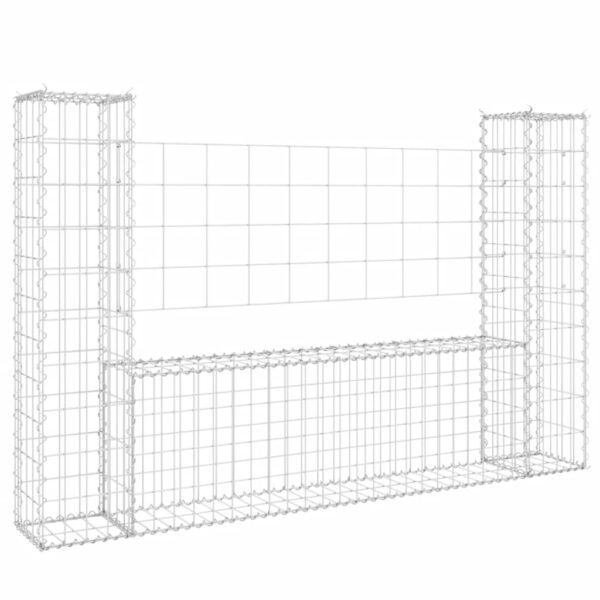 vidaXL U-shape Gabion Basket with 2 Posts Iron 55.1"x7.9"x39.4" - Image 2