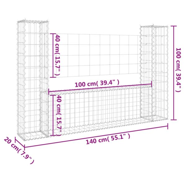 vidaXL U-shape Gabion Basket with 2 Posts Iron 55.1"x7.9"x39.4" - Image 6