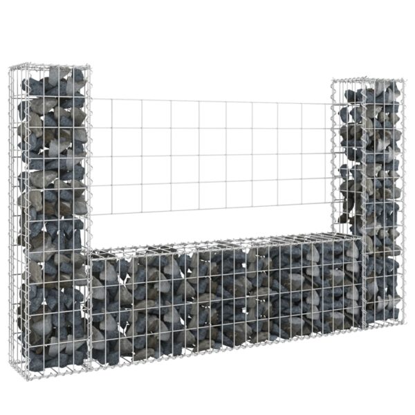 vidaXL U-shape Gabion Basket with 2 Posts Iron 55.1"x7.9"x39.4"