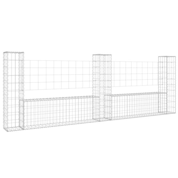 vidaXL U-shape Gabion Basket with 3 Posts Iron 102.4"x7.9"x39.4" - Image 2