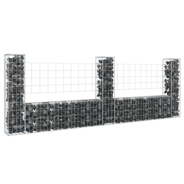 vidaXL U-shape Gabion Basket with 3 Posts Iron 102.4"x7.9"x39.4"