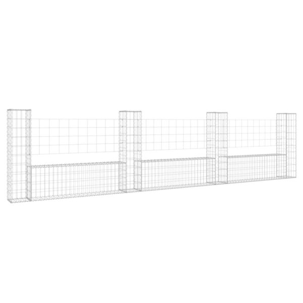 vidaXL U-shape Gabion Basket with 4 Posts Iron 149.6"x7.9"x39.4" - Image 2