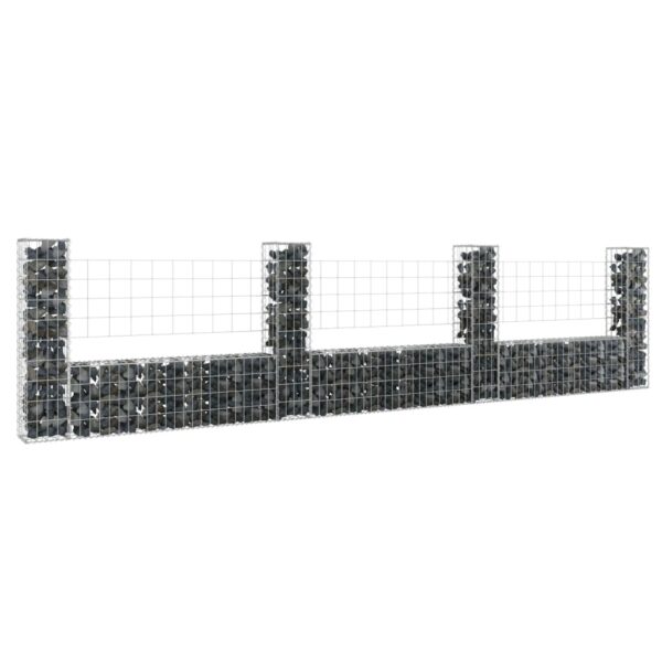 vidaXL U-shape Gabion Basket with 4 Posts Iron 149.6"x7.9"x39.4"