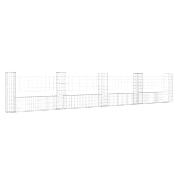 vidaXL U-shape Gabion Basket with 5 Posts Iron 196.9"x7.9"x39.4" - Image 2