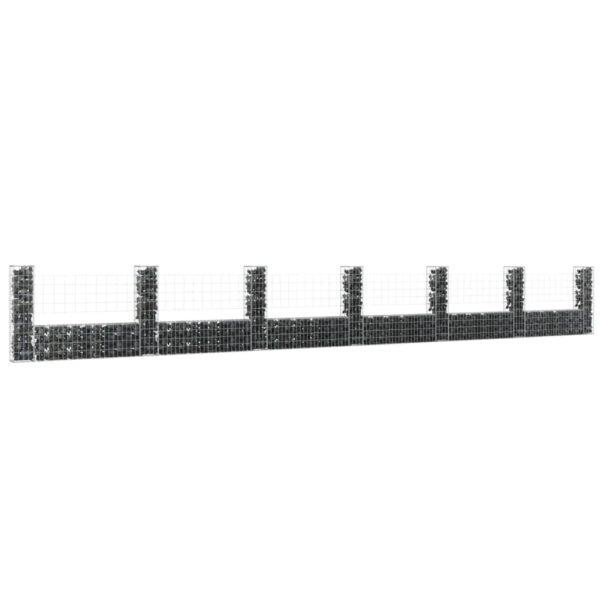 vidaXL U-shape Gabion Basket with 7 Posts Iron 291.3"x7.9"x39.4"