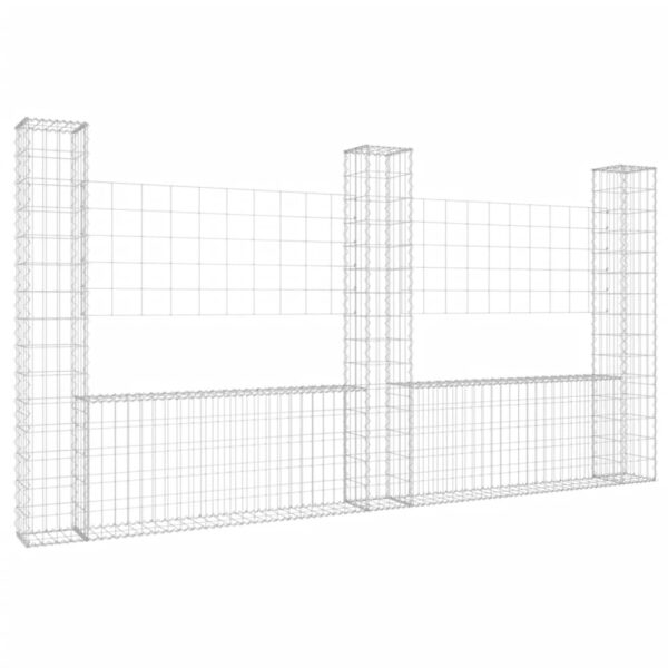 vidaXL U-shape Gabion Basket with 3 Posts Iron 102.4"x7.9"x59.1" - Image 2