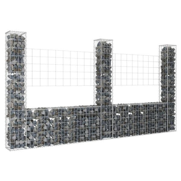 vidaXL U-shape Gabion Basket with 3 Posts Iron 102.4"x7.9"x59.1"