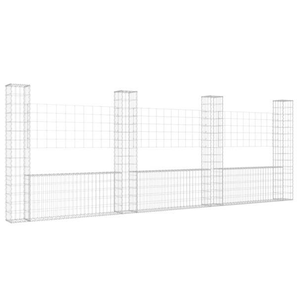 vidaXL U-shape Gabion Basket with 4 Posts Iron 149.6"x7.9"x59.1" - Image 2