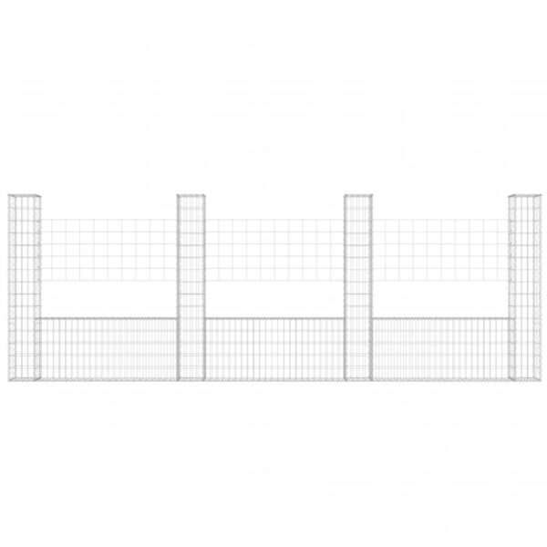 vidaXL U-shape Gabion Basket with 4 Posts Iron 149.6"x7.9"x59.1" - Image 3