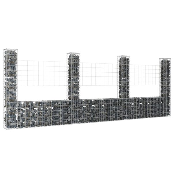 vidaXL U-shape Gabion Basket with 4 Posts Iron 149.6"x7.9"x59.1"