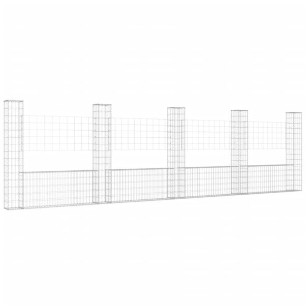 vidaXL U-shape Gabion Basket with 5 Posts Iron 196.9"x7.9"x59.1" - Image 2