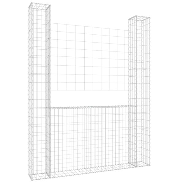 vidaXL U-shape Gabion Basket with 2 Posts Iron 55.1"x7.9"x78.7" - Image 2